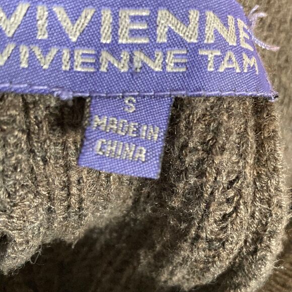 Vivienne Tam Sweater Small‎ Olive Green Cowl Neck 3/4 Sleeve Pullover Knit - Picture 5 of 8